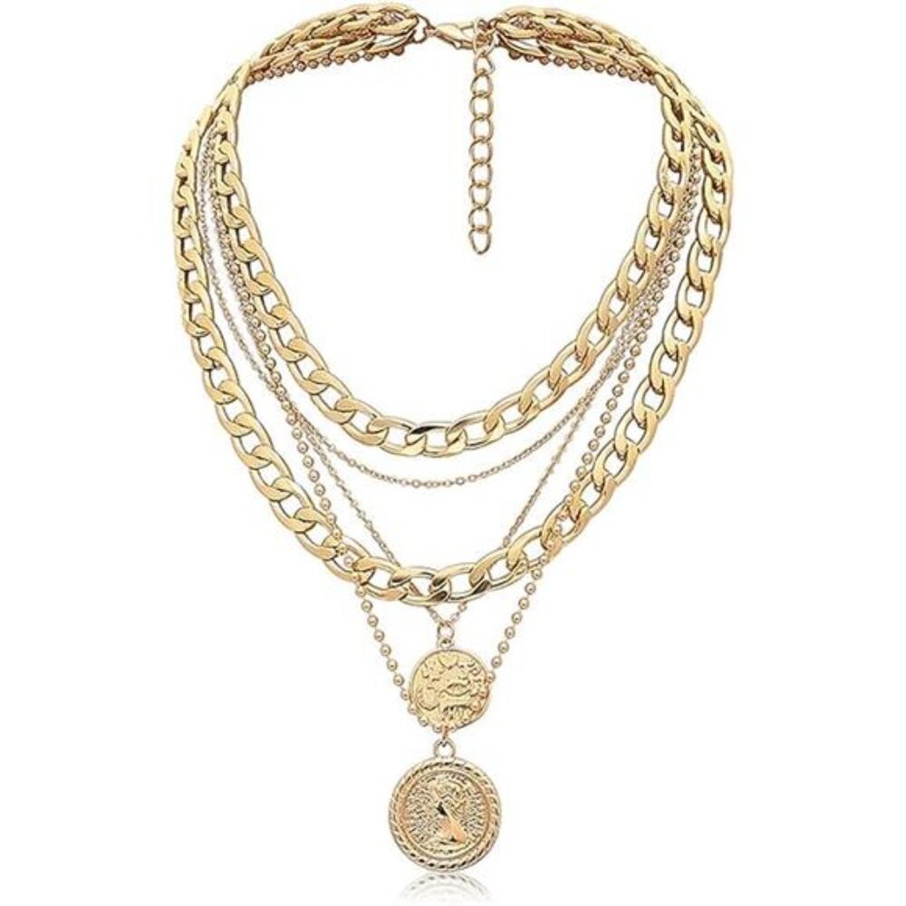 Gold Layered Necklace Set for Women – Trendy Retro Coin Pendant - Picture 7 of 7